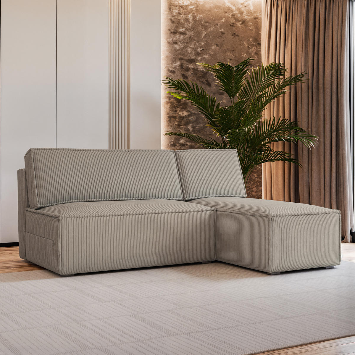 ECKSOFA BRISO P Beige Kordstoff mit Schlaffunktion - Beige, Holz (200/140cm) - MASSENO