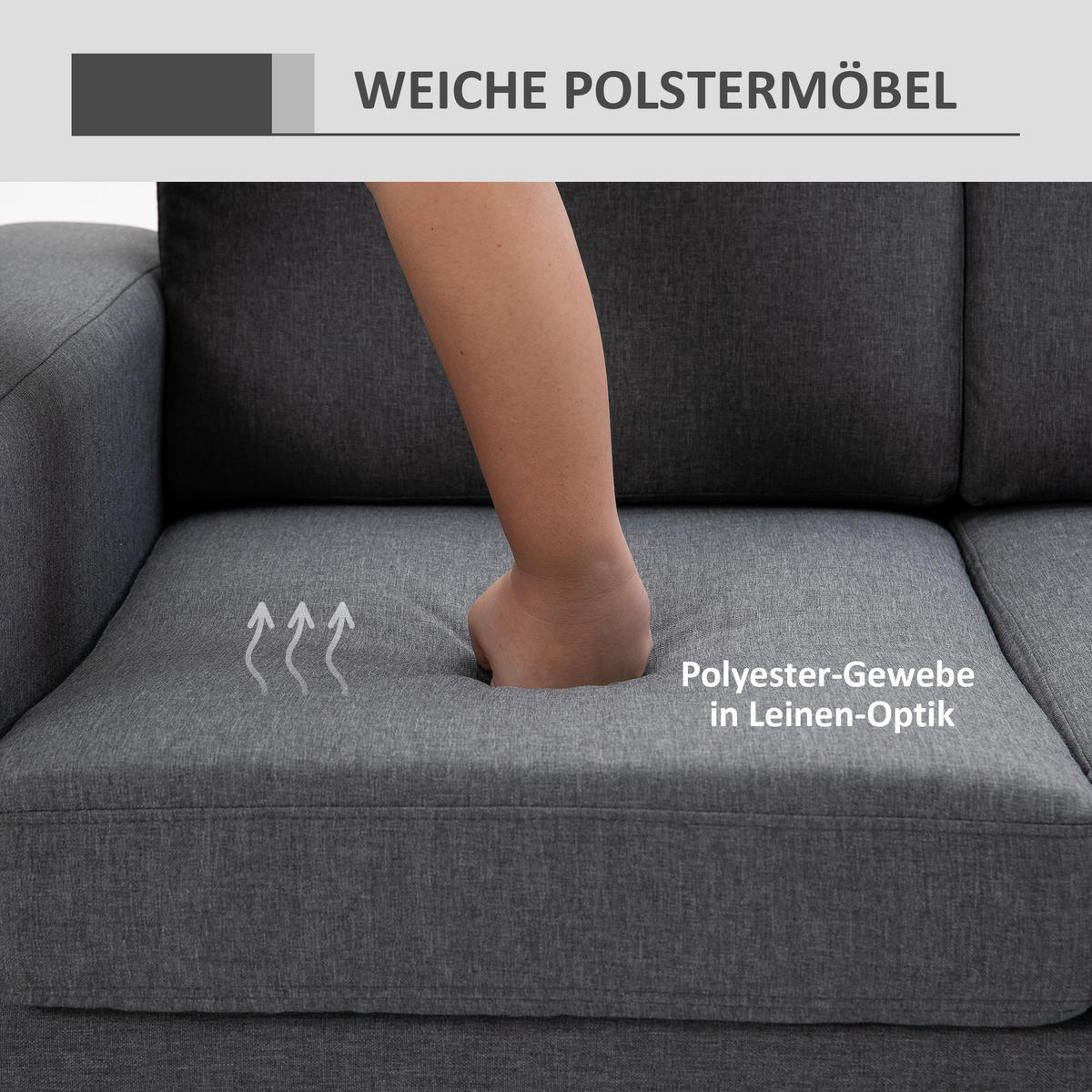 SOFA 3-Sitzer, Holz, Stoff, Dunkelgrau - Dunkelgrau, Holz (82/78/200cm) - HOMCOM
