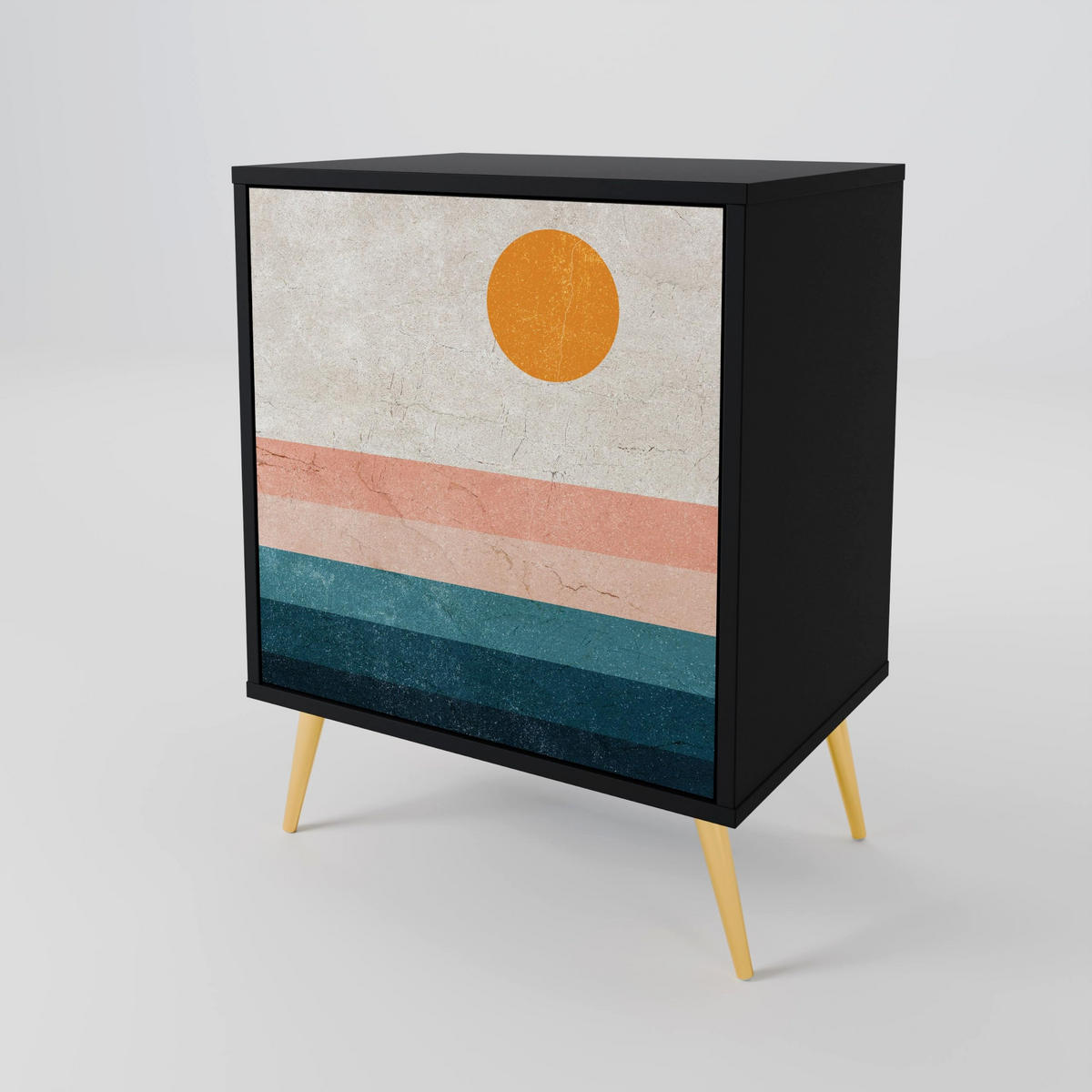 SIDEBOARD TWO HALVES, Schwarz, 57,5x42x67,5 cm, Schwarze Metall-Rahmenfüße - Multicolor/Schwarz, Holzwerkstoff/Metall (57.5/67.5/42cm) - SpaceRebels