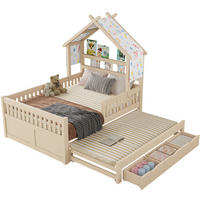 HAUSBETT 140 x 200 cm mit Ausziehbett, Cream - Creme, Holz (140/200cm) - KOMHTOM