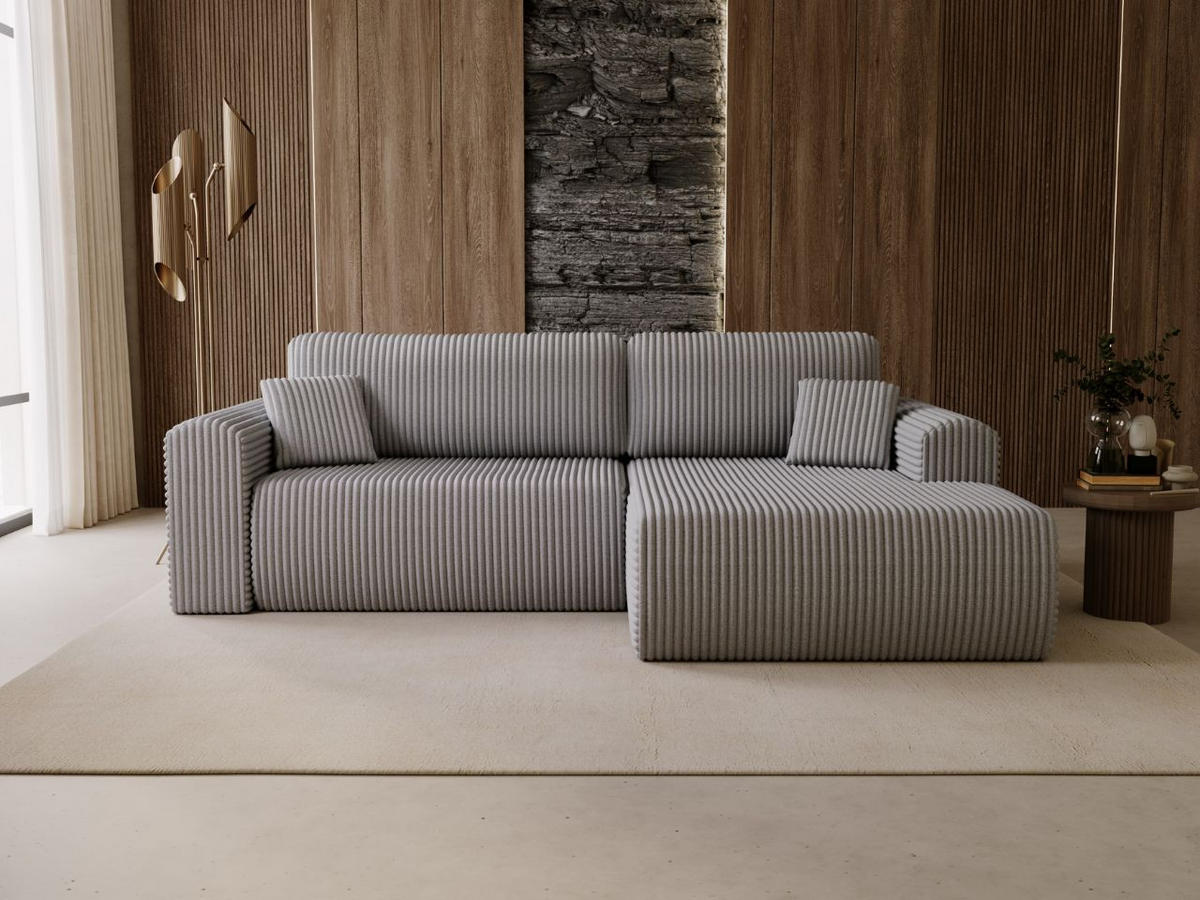 ECKSOFA Belvio Hellgrau Rechts - Hellgrau/Schwarz, Holz/Textil (257/177cm) - Graingold