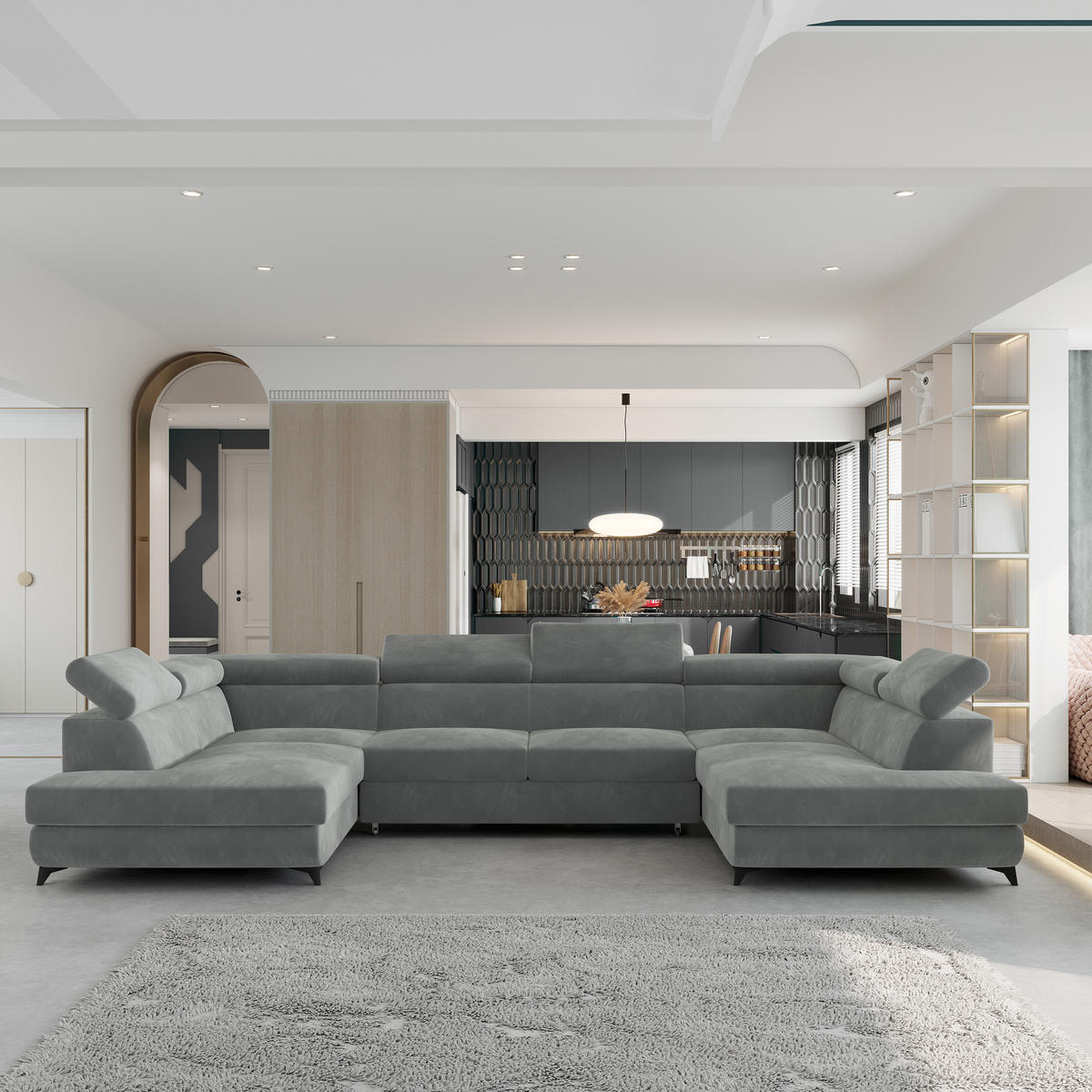 ROHOVÁ SEDAČKA VINTESSA šedá - šedá/černá, kov/dřevo (323/190cm) - MASSENO