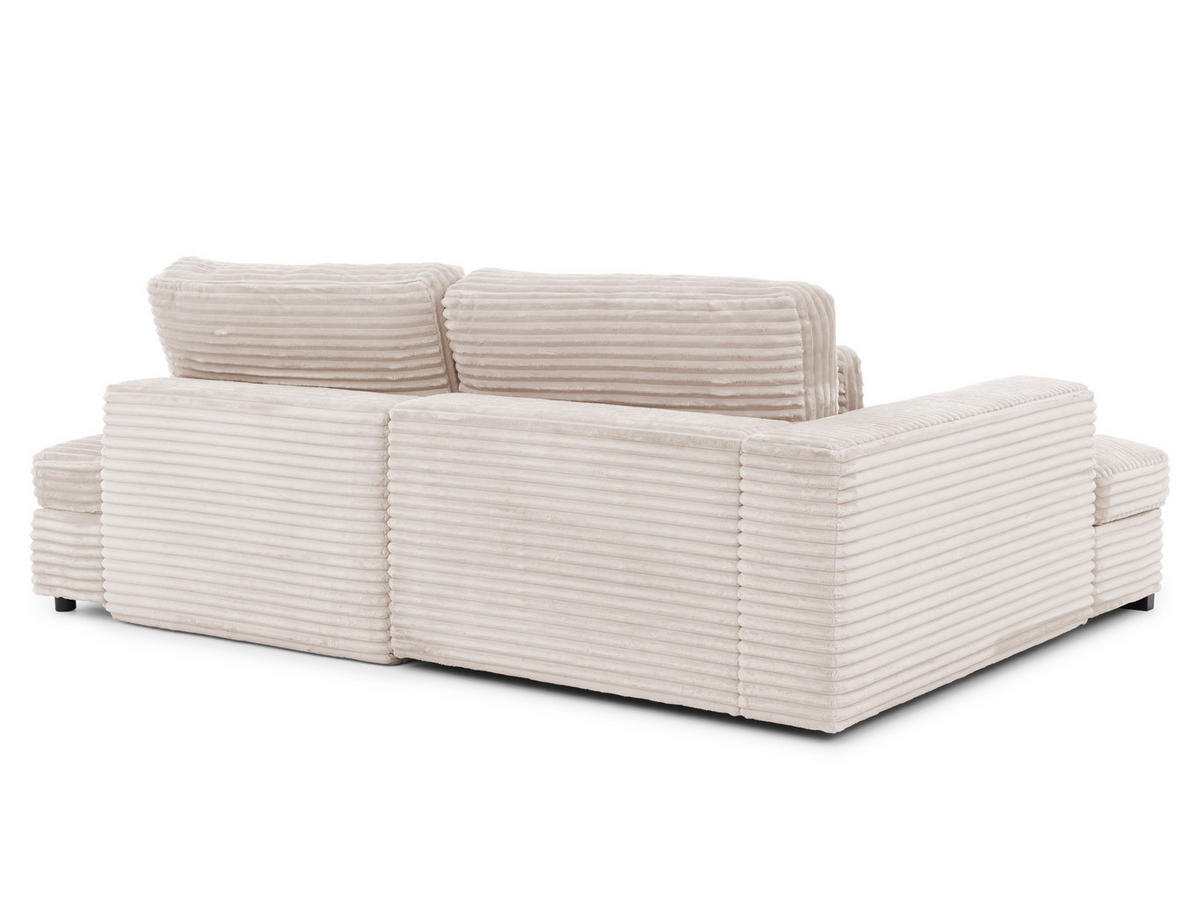 ECKSOFA Wolke mit tiefer Sitzfläche, Schlaffunktion und praktischem Bettkasten aus weichem Hellbeige Cordstoff - Beige/Schwarz, Holz/Kunststoff (162/225cm) - S-Style