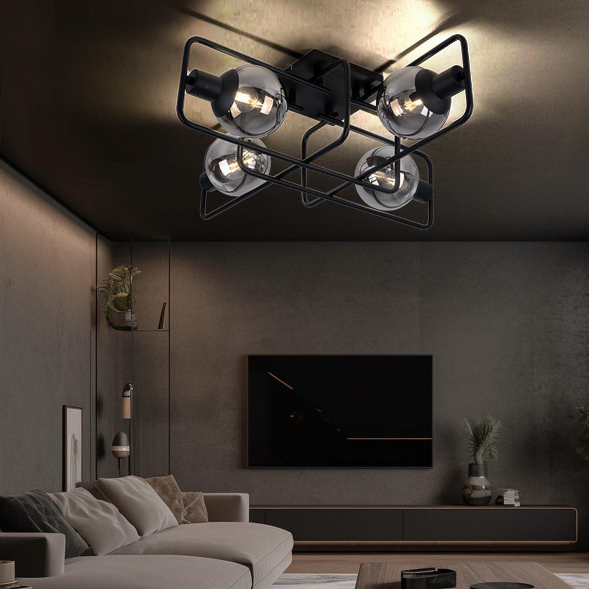 DECKENLEUCHTE Metall Grau Rauchoptik - Grau, Glas (61/61/20cm) - Globo Lighting