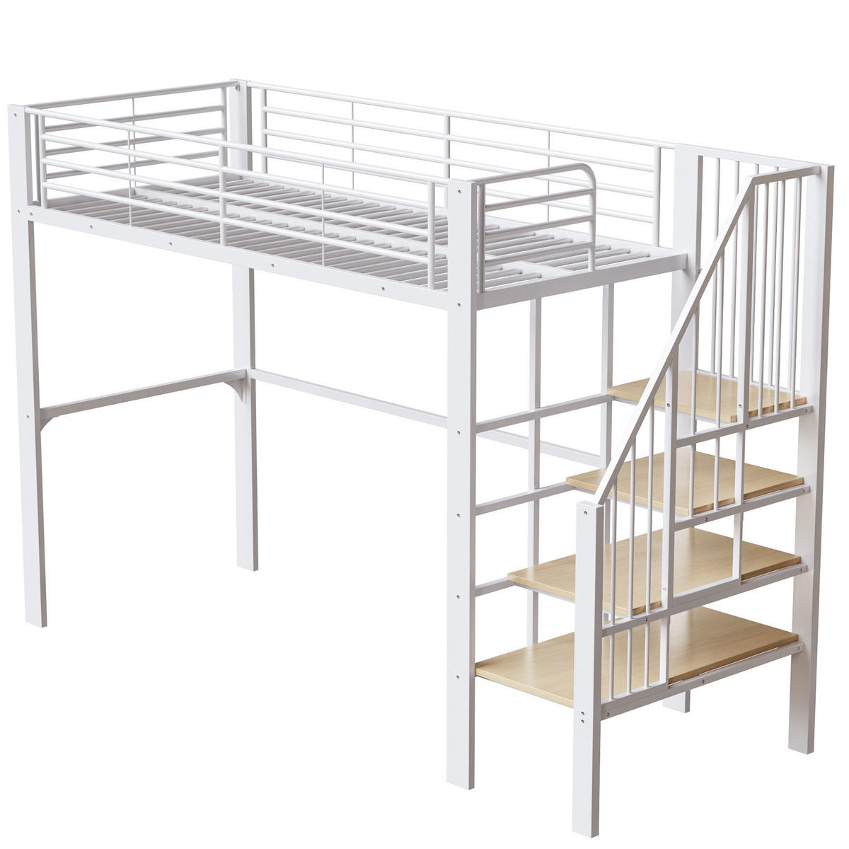 HOCHBETT 90/200 cm mit Treppe und Stauraum aus Metall und Holz, Weiß - Weiß, Metall (90/200cm) - Redom