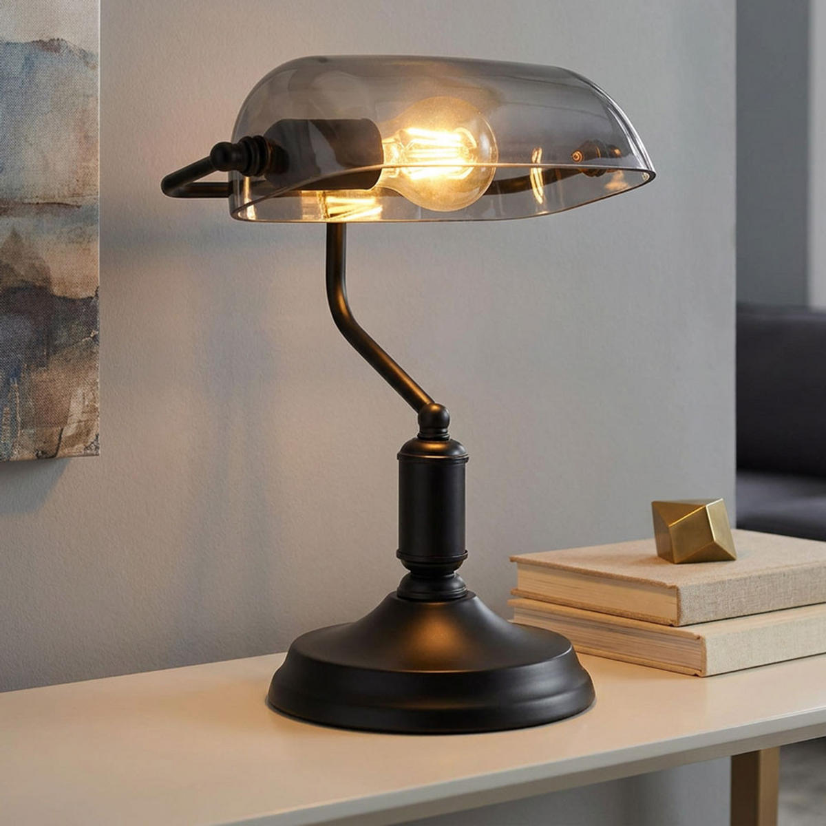 TISCHLEUCHTE ANTIQUE Metall Schwarz - Schwarz, Glas (25/18/32cm) - Globo Lighting