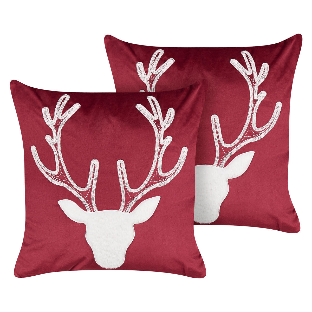 DEKOKISSEN 2er-Set Rot 45/45 cm Bicocca - Rot/Weiß, Textil (45/45cm) - Beliani
