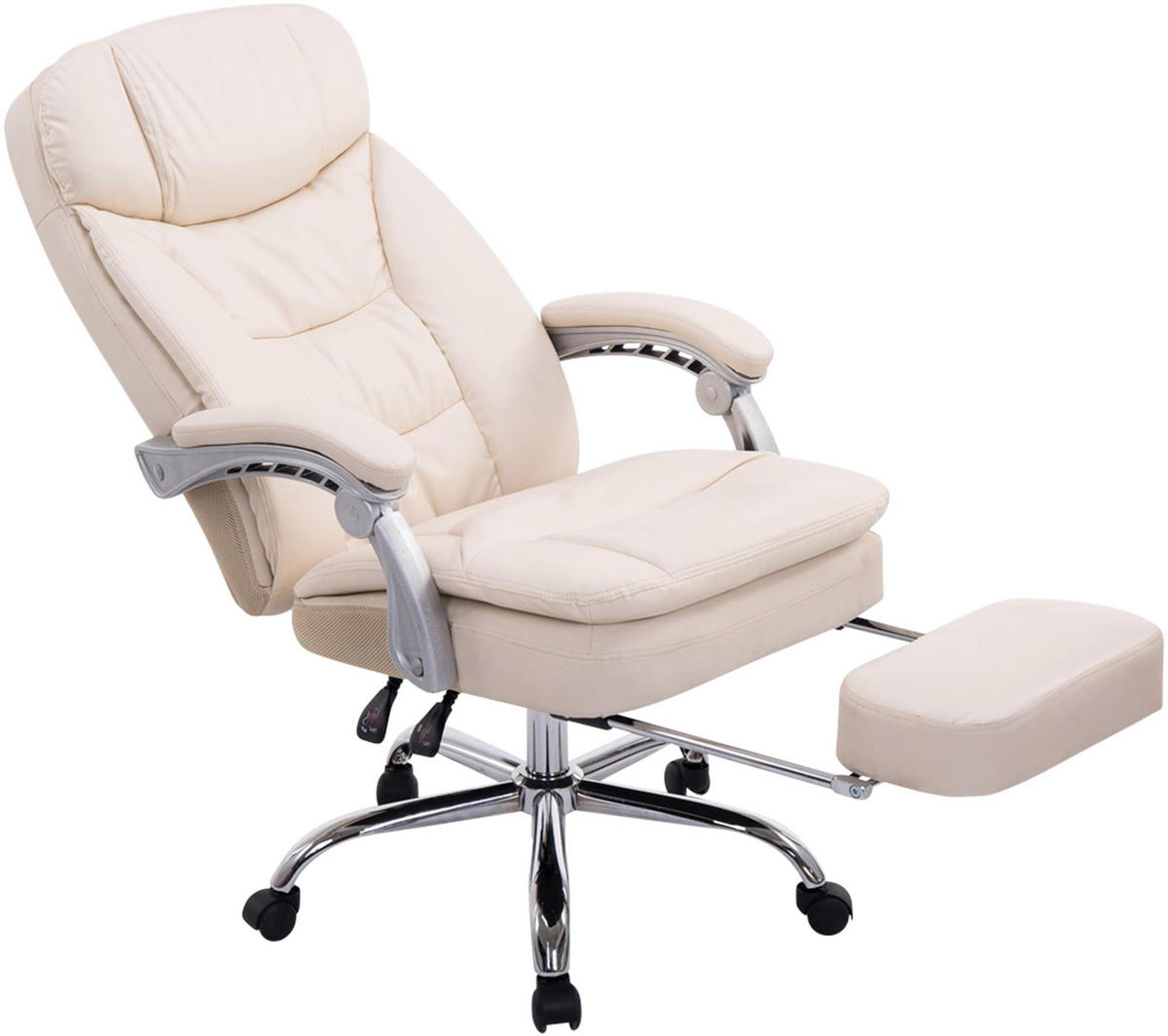 CHEFSESSEL Lederlook Creme - Chromfarben/Creme, Textil/Metall (67/112/67cm) - CLP