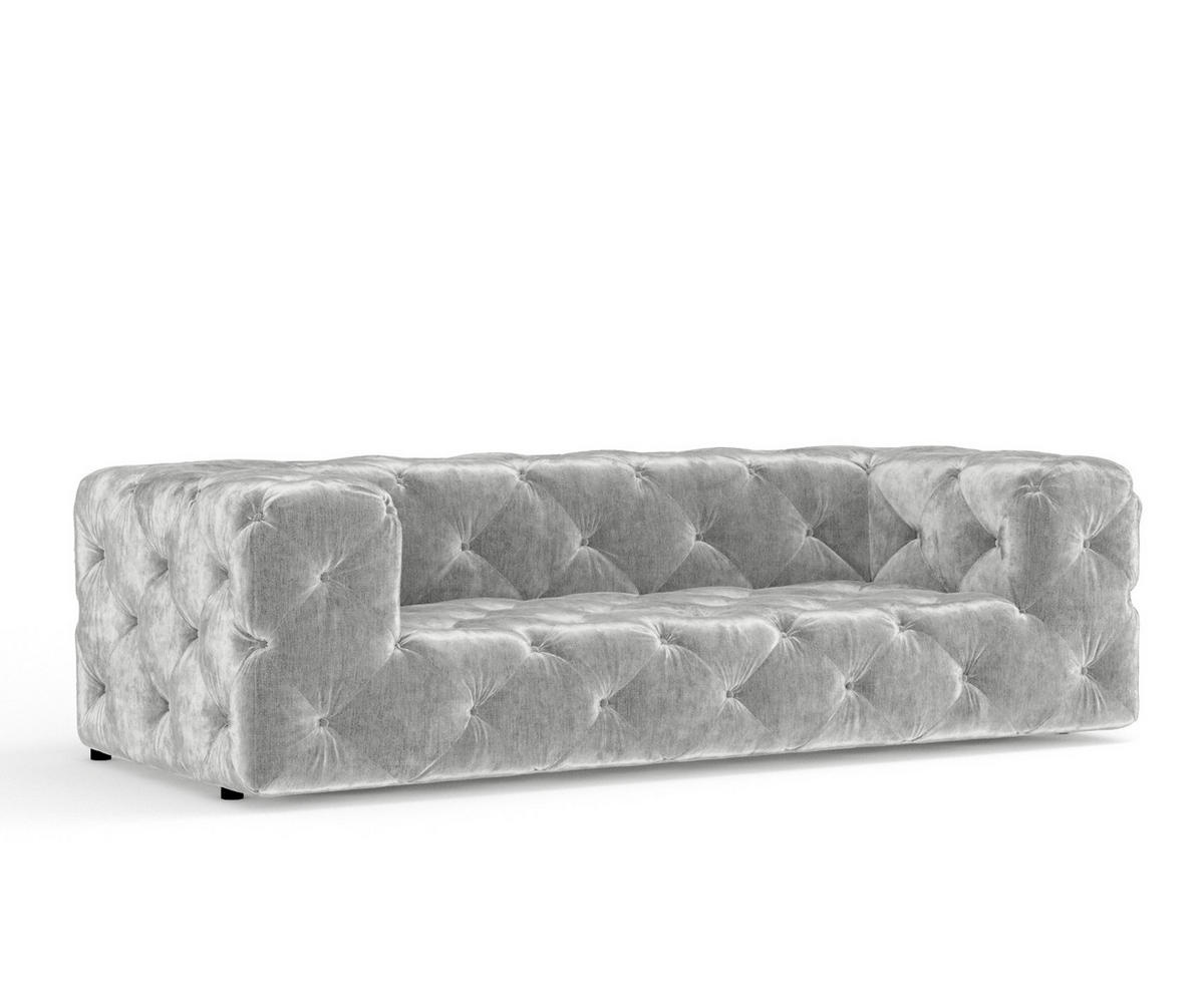 3-SITZER-SOFA Cosimo Hellgrau Samtstoff - Hellgrau/Schwarz, Holz/Holzwerkstoff (230/71/100cm) - Maison de Reve