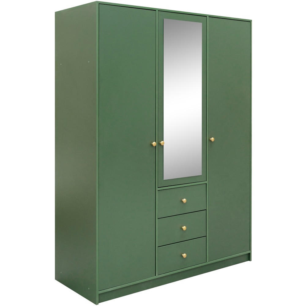 DREHTÜRENSCHRANK Solea Lux mit 3 Türen und 3 Schubladen, Grün - Goldfarben/Grün, Holzwerkstoff (150/200/57.5cm) - Beautysofa