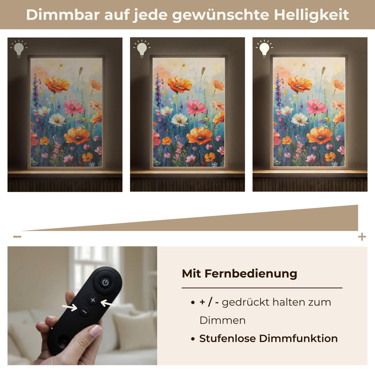 NÁSTĚNNÁ LAMPA S AKUMULÁTOREM Květiny - Příroda - Akvarel - Umění 40x60 cm - různobarevná, kompozitní dřevo (40/60/8cm) - OnlyWow
