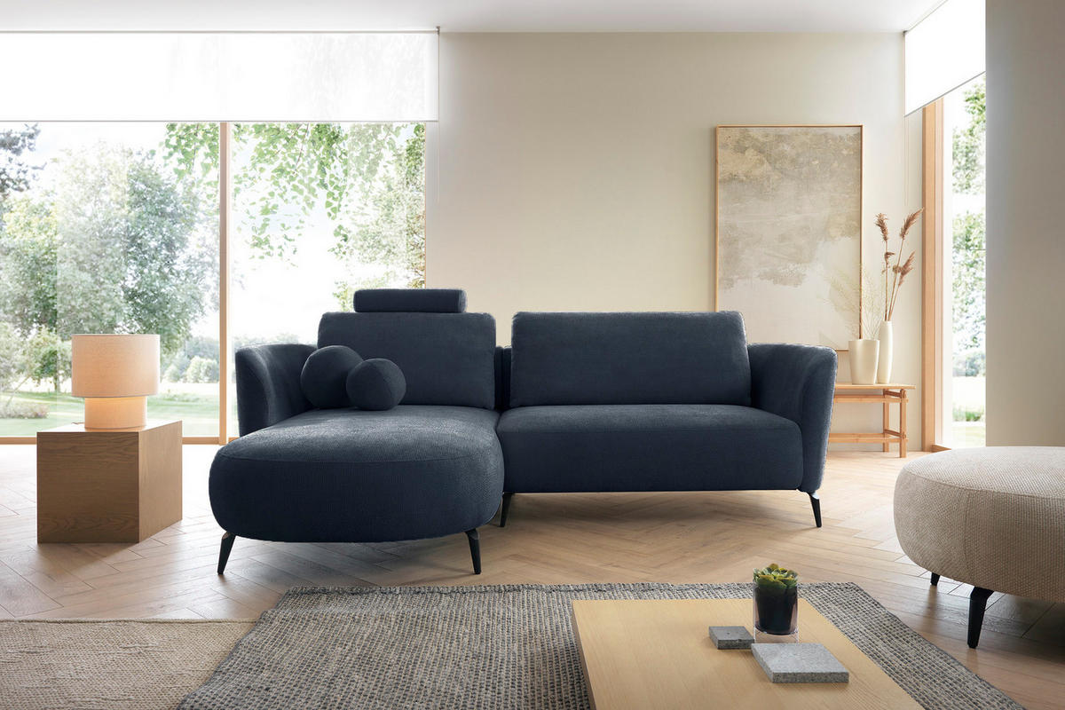 ECKSOFA auf Füßen Kendra 260 cm mit Schlaffunktion, Links, Dunkelblau - Dunkelblau, Holz (260/180cm) - Emporius