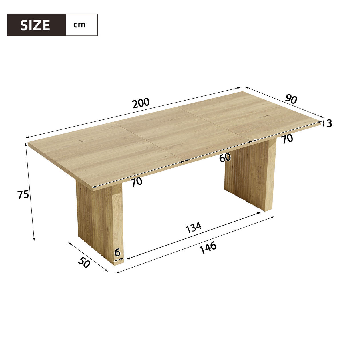 ESSTISCH in Naturfarben Ausziehbarer Küchentisch mit Stauraum für 6–8 Personen, L140(200)/H90 cm - Naturfarben, Holzwerkstoff (200/90/75cm) - STILVORA