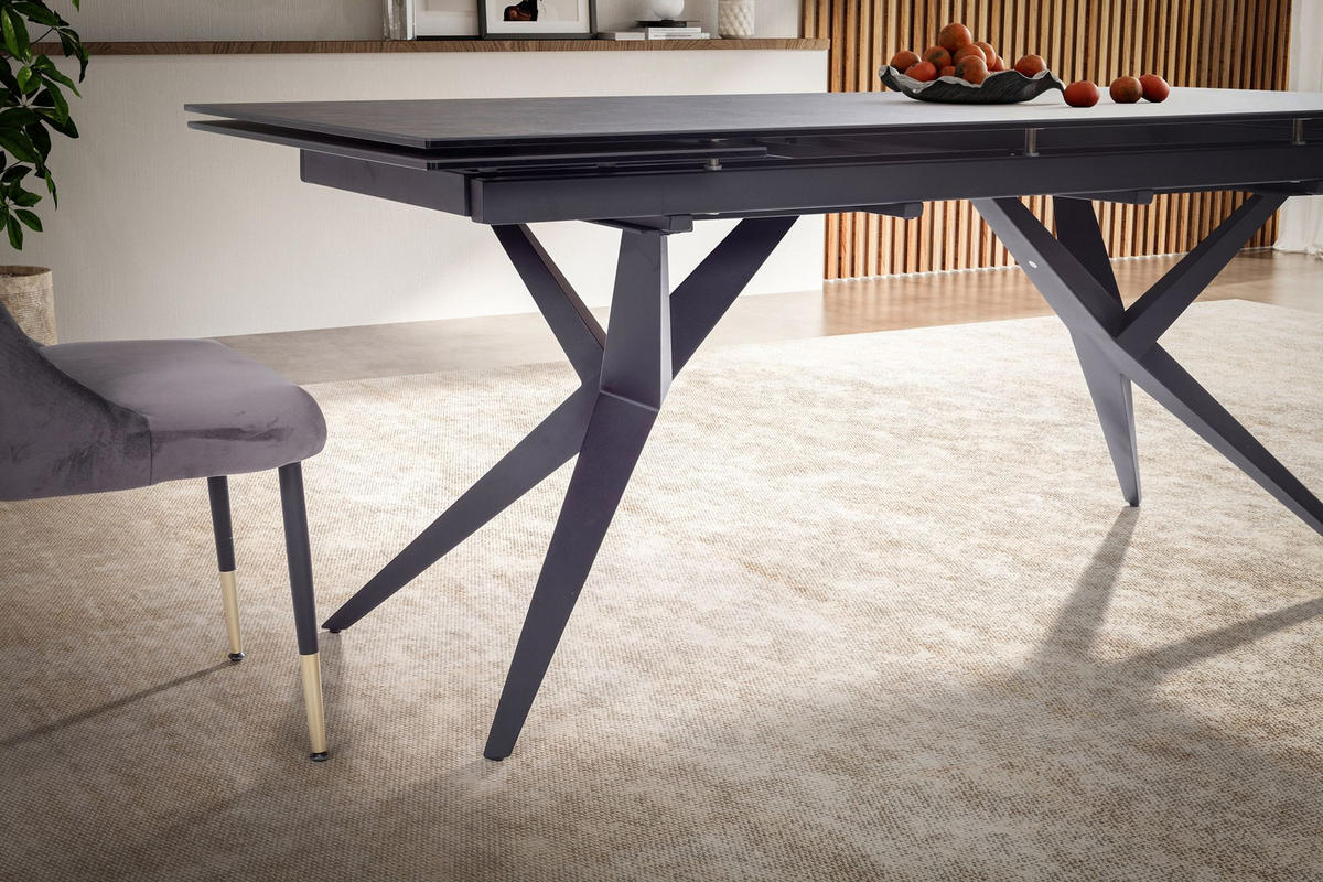 ESSTISCH Ausziehbar Keramik Glas Marmoroptik Groß, Schwarz 180x95x76 cm - Schwarz, Keramik/Metall (95/180/76cm) - KADIMA DESIGN