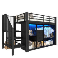 HOCHBETT 90/200 cm Schwarz mit 2 Schubladen und mehrfarbiger LED-Beleuchtung - Schwarz, Metall (90/200cm) - OKWISH