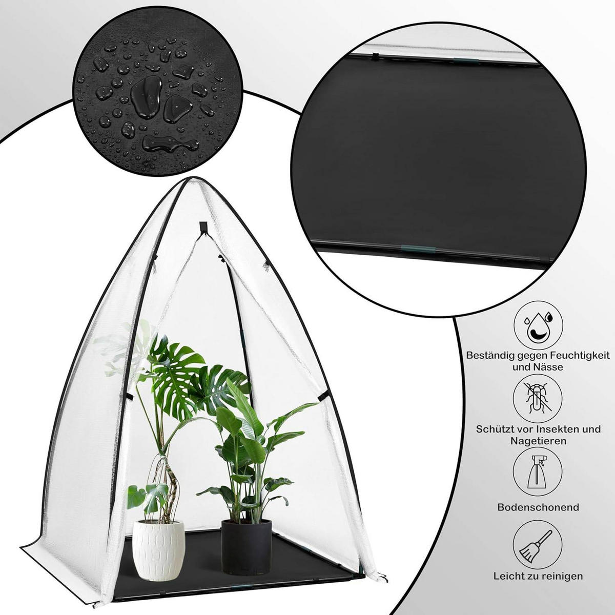 FOLIENGEWÄCHSHAUS, schwarzes Frostschutzgewebe, 120x180 cm - Schwarz/Weiß, Textil/Metall (120/180/120cm) - Woltu