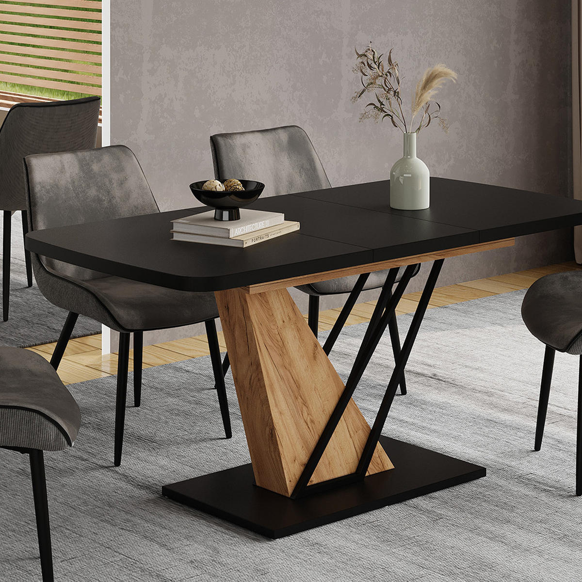 JÍDELNÍ STŮL Fenaro Černý/zlatý dub - medově dubová/černá, kompozitní dřevo (80/120/77.4cm) - Vicco