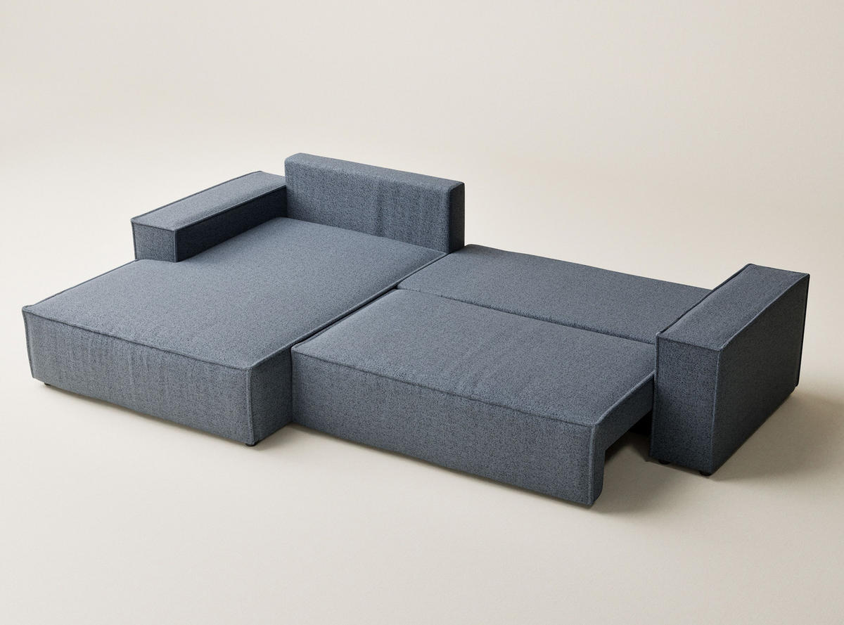 ECKSOFA MIT SCHLAFFUNKTION Maze Blau Grau Webstoff - Blaugrau/Schwarz, Holz/Holzwerkstoff (294/185cm) - Maison de Reve