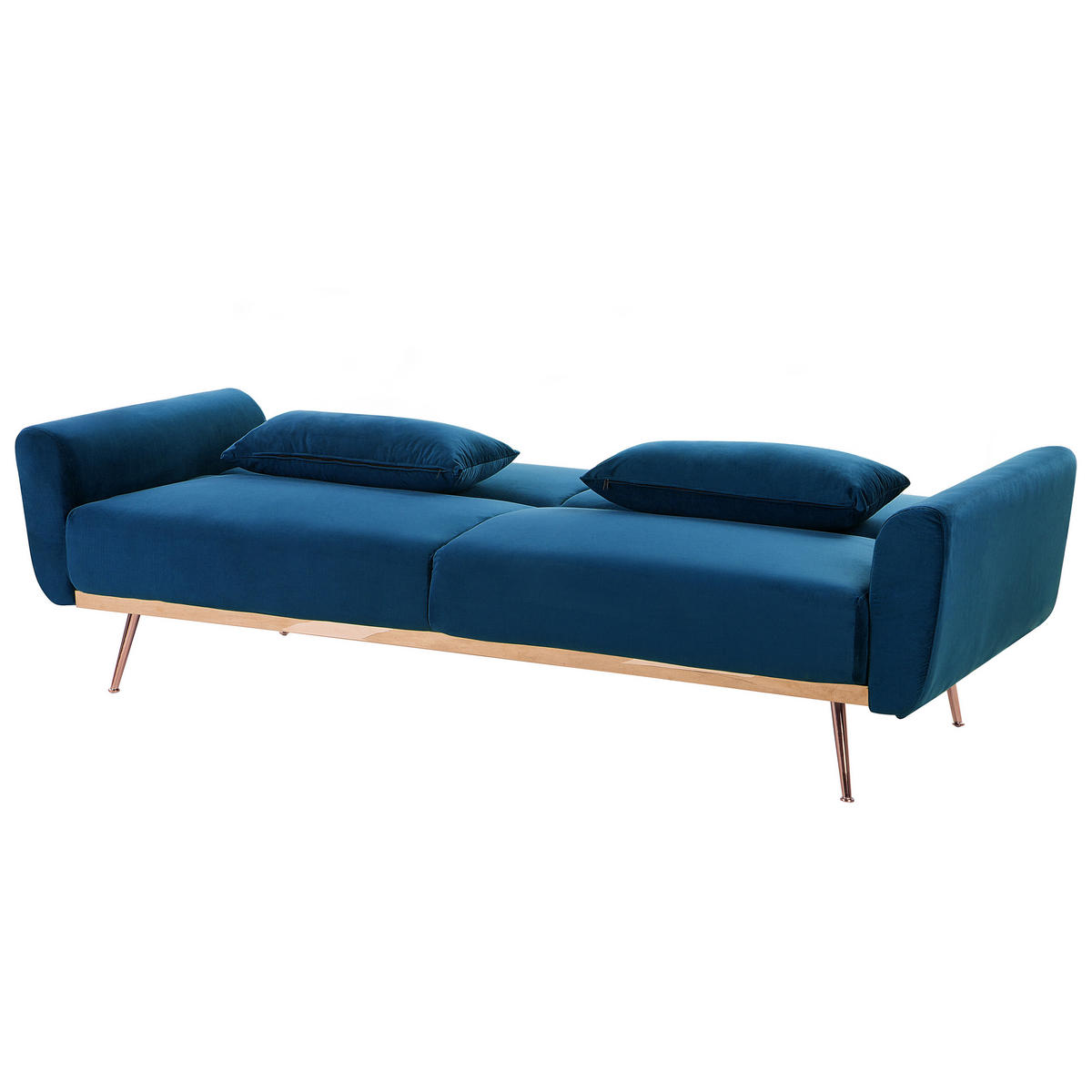3-SITZER-SCHLAFSOFA Samtstoff marineblau Eina - Blau/Kupferfarben, Textil (210/86/81cm) - Beliani