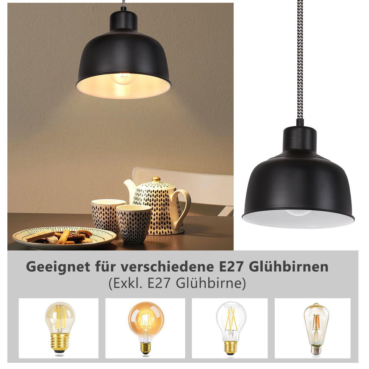 HÄNGELEUCHTE Selma 1-flammig 18/10/170 cm - Schwarz, Metall (18/10/170cm) - Nettlife