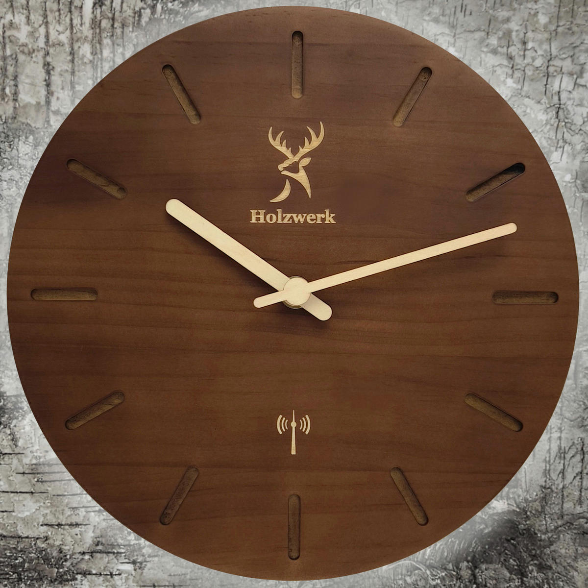 WANDUHR Holz Designer STARNBERG (FUNK) Loft Wand Uhr, braun - Dunkelbraun/Beige, Holz (25/25/2.2cm) - Holzwerk