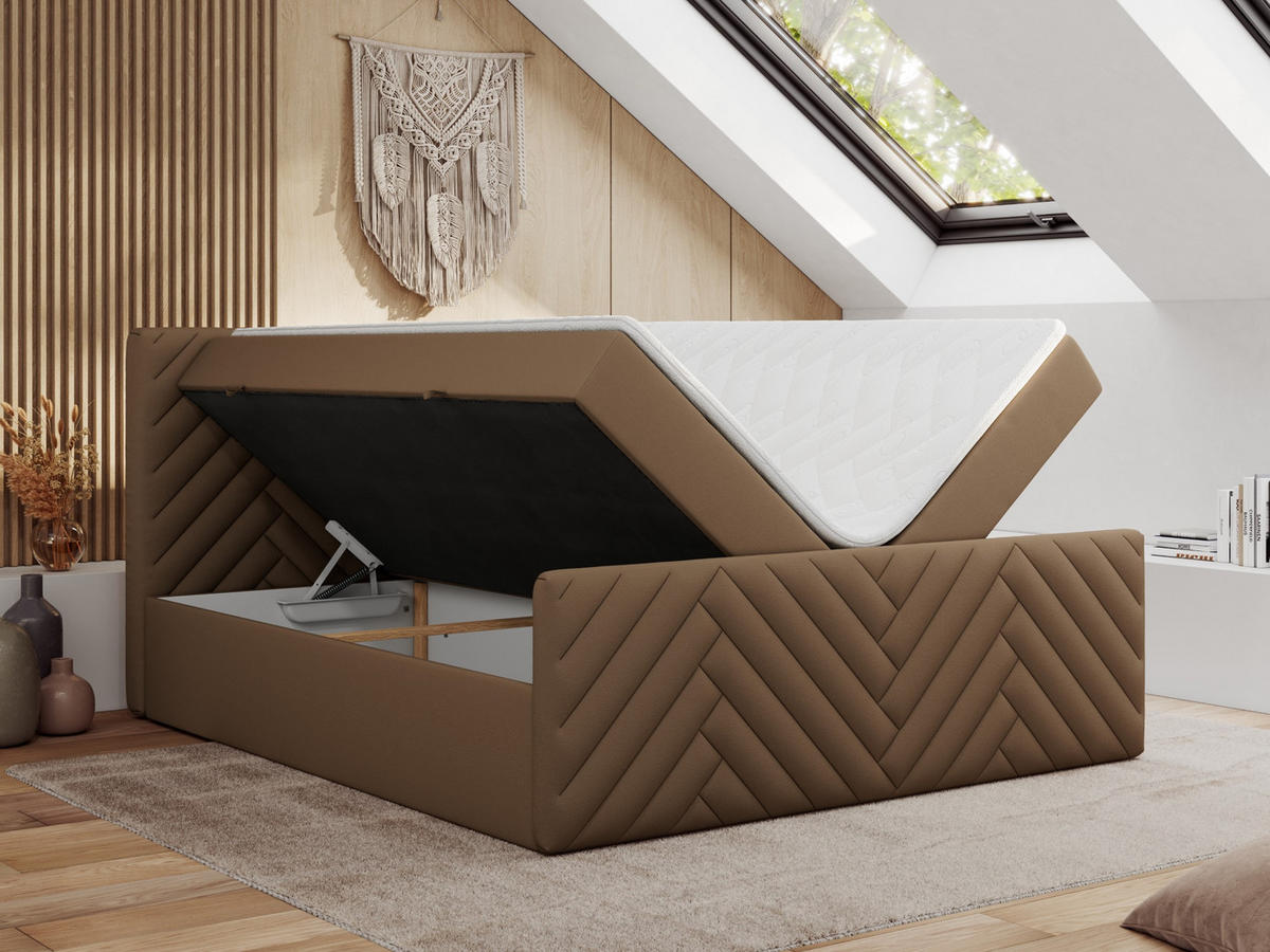BOXBETT PARIS DUO 120/200 - Braun Kunstleder - H3 - Braun, Holz/Textil (120/200cm) - MKS