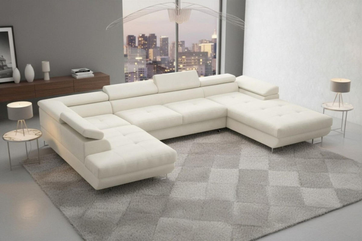 WOHNLANDSCHAFT Gianluca - Creme, Holzwerkstoff/Textil (345/90/205cm) - Fun Möbel