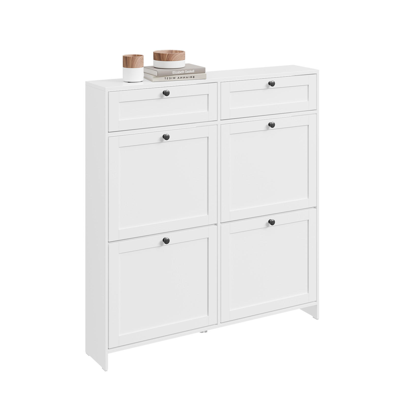 SCHUHKIPPER Schmal mit Schublade, Weiß 100x107x19 cm - Weiß, Holzwerkstoff (100/107/19cm) - SoBuy