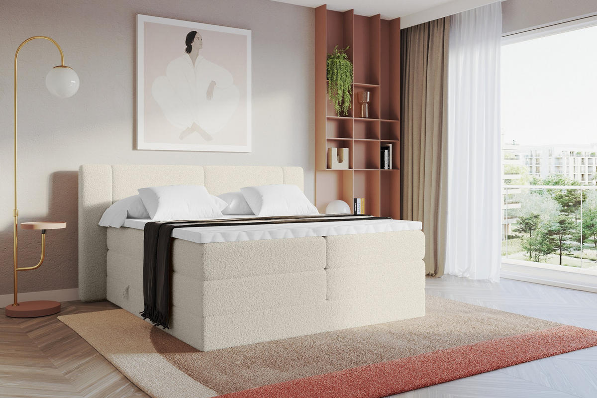 BOXSPRINGBETT mit Matratze H3/H4 - EVON KING - 140x200 cm Beige - Kaschmir, Holzwerkstoff (140/200cm) - ALTDECOR