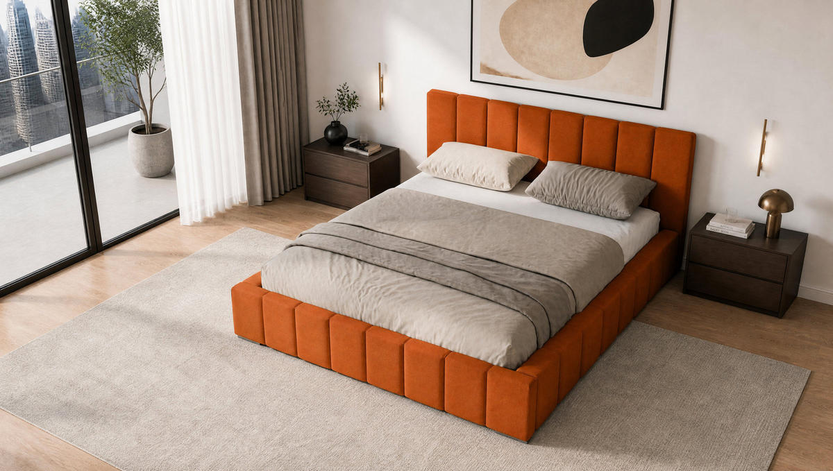 MARPUR Polsterbett MENOS 180x200 cm mit Bettkasten und Lattenrost, Veloursstoff Gelb - Chromfarben/Gelb, Holz/Holzwerkstoff (180/200cm) - Marpur