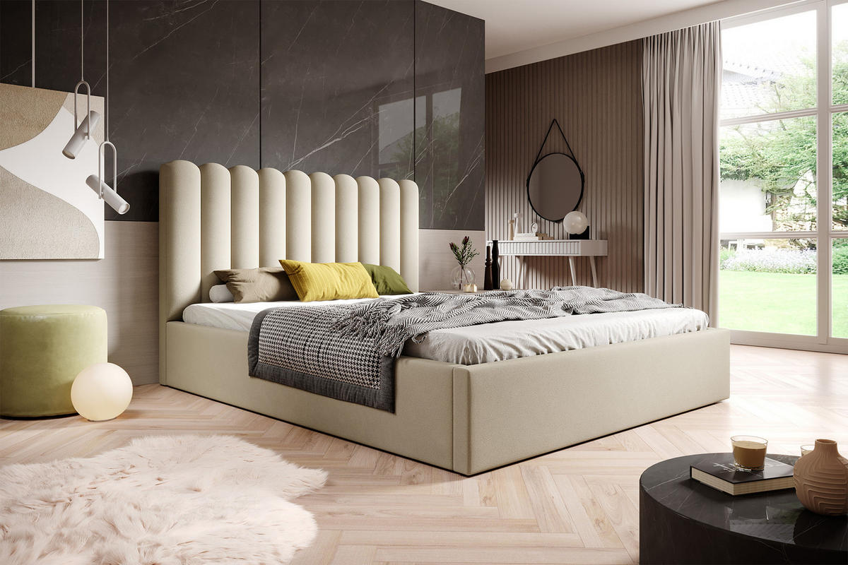 POLSTERBETT mit Kopfstütze Priesa 120x200 cm, Beige - Beige, Textil (120/200cm) - Fedve