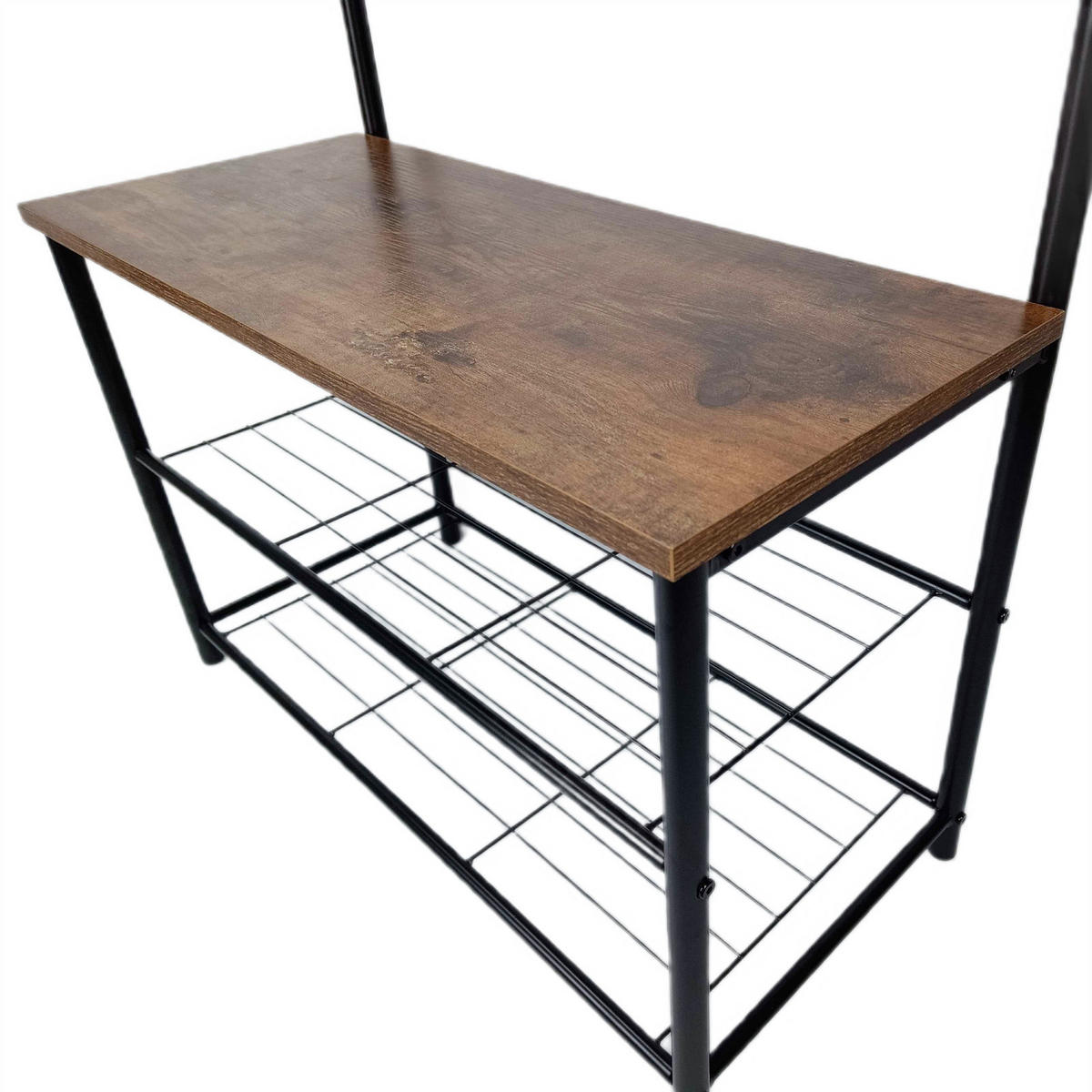 GARDEROBENBANK Holzoptik Metall Dunkelbraun Schwarz mit Schuhablage 175x70x32 cm - Dunkelbraun/Schwarz, Holzwerkstoff/Metall (32/175/70cm) - Begryf