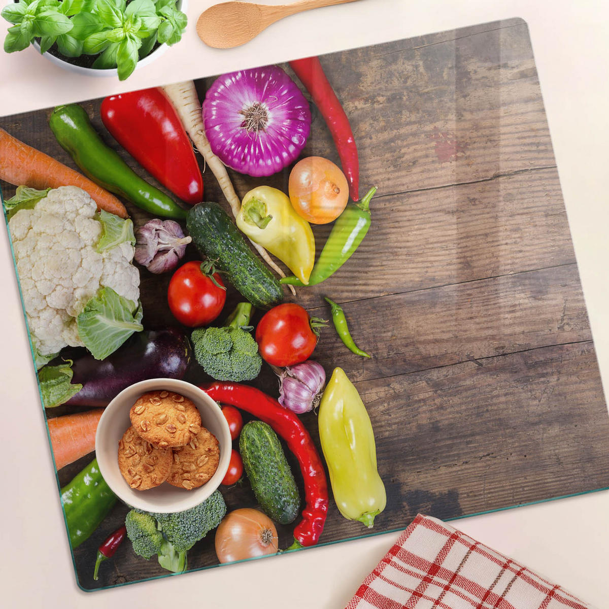 GLASPLATTE 60x52 cm Gemüse - Multicolor, Glas (60/0.4/52cm) - TULUP