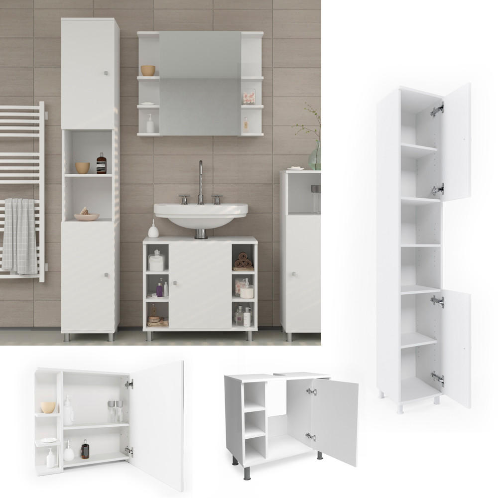 BADMÖBEL-SET Fynn Weiß 3 Teile, mit Hochschrank - Weiß, Holzwerkstoff (60/54/32cm) - Vicco
