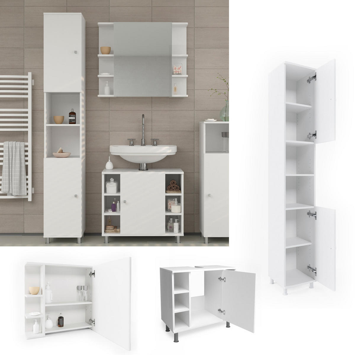 BADMÖBEL-SET Fynn Weiß 3 Teile, mit Hochschrank - Weiß, Holzwerkstoff (60/54/32cm) - Vicco