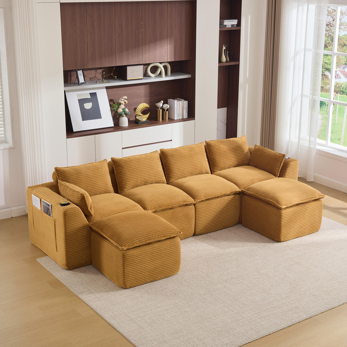 WOHNLANDSCHAFT DE-33951 modular mit 2 Fußhockern Orange - Orange, Textil (161/75/332cm) - ComfortXL