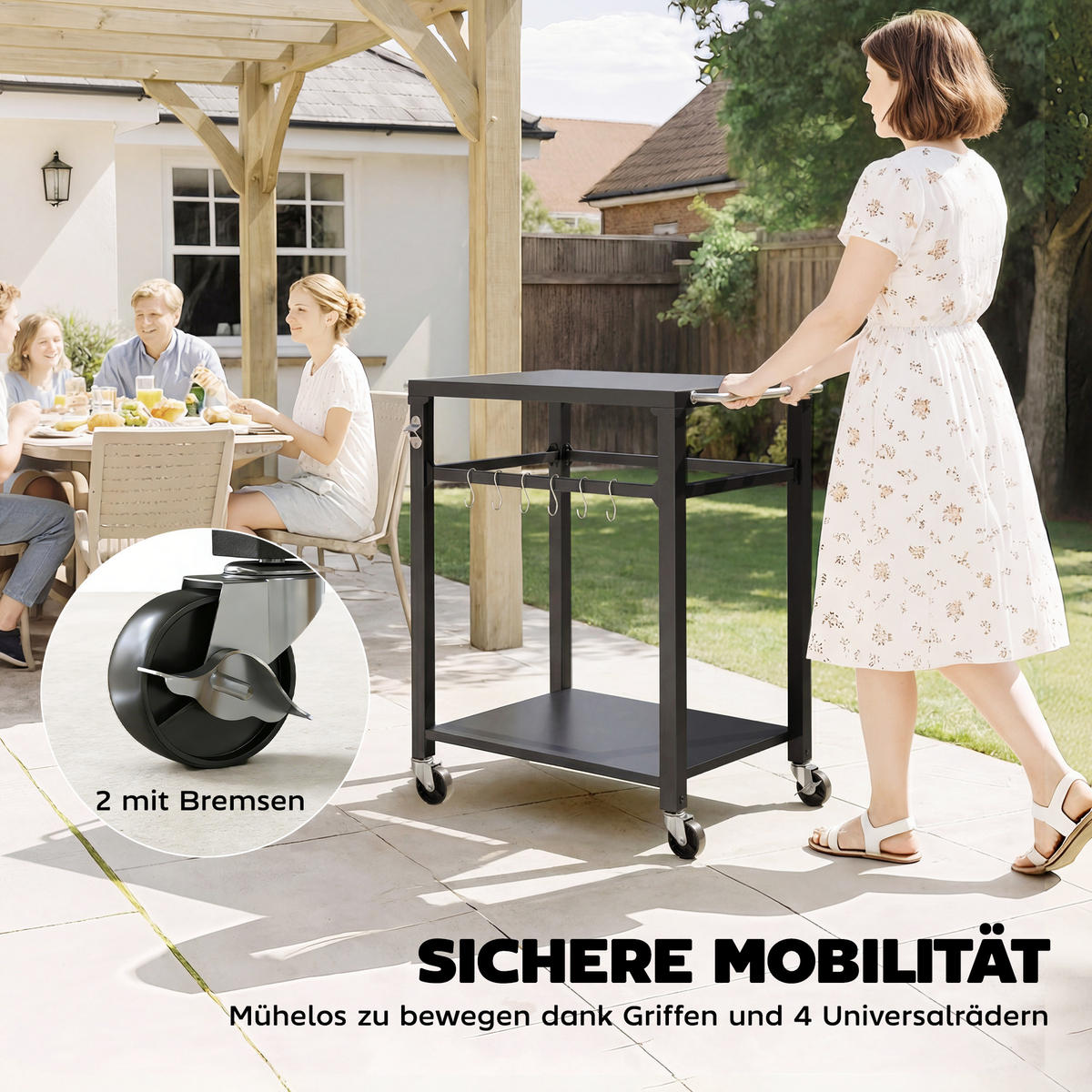 GRILLWAGEN Metall Schwarz - Schwarz, Metall (55/88/90.5cm) - Outsunny