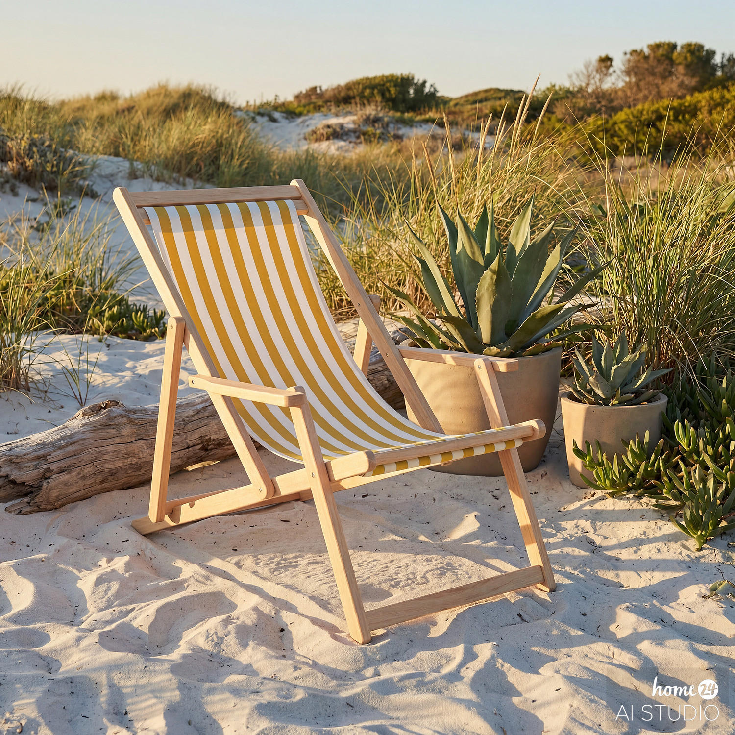 LIEGESTUHL - Akazie massiv / Webstoff - Gelb, Holz/Textil (63/88/102cm) - home24