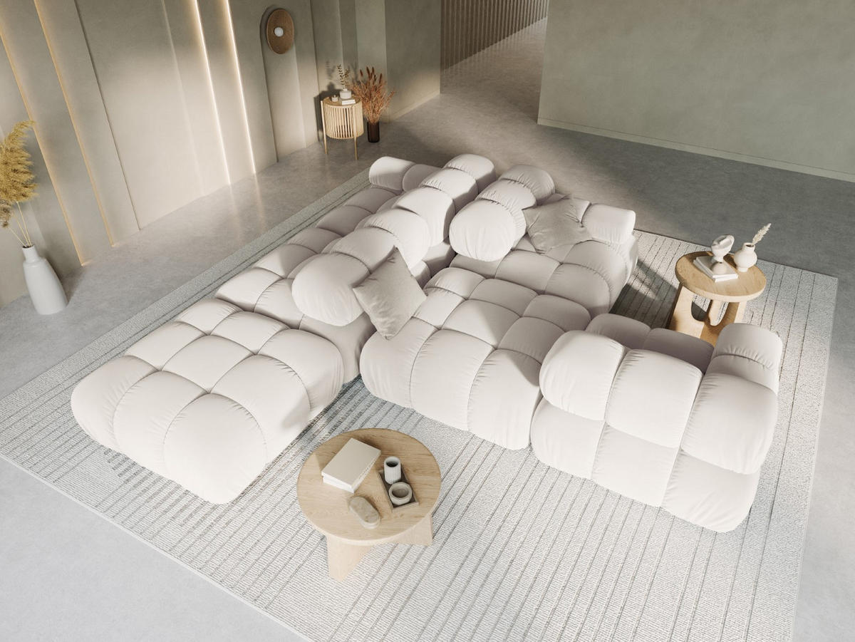 MODULARES-SOFA rechts Bellis aus Samt leichtes beige 4 Sitzplätze - Creme, Textil (94/63/282cm) - Micadoni