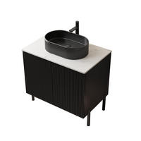 WASCHTISCHKOMBI mit Aufsatzbecken in Schwarz – Soft-Close und gesinterte Steinplatte - Schwarz, Holzwerkstoff (76/88/48cm) - BEAOK
