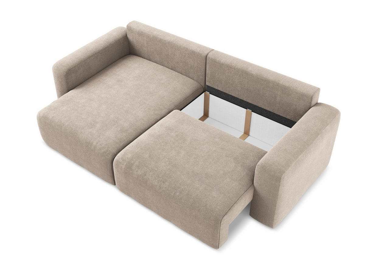 ECKSOFA mit Schlaffunktion links Chenille Stoff Beige - Beige/Schwarz, Kunststoff/Textil (149/244cm) - Makamii