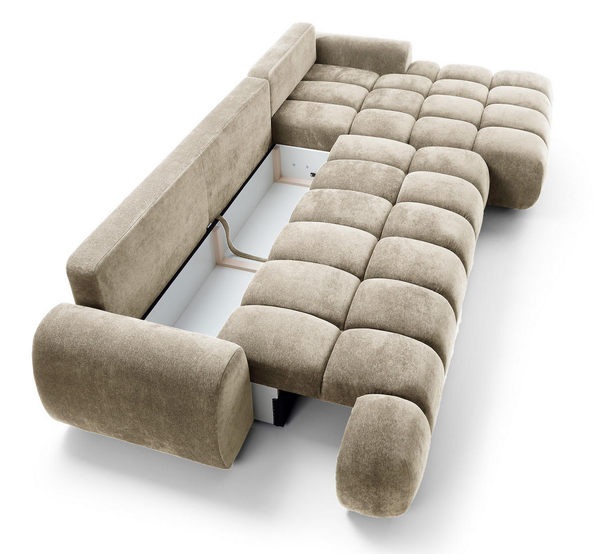 ECKSOFA 340 cm Valerio II, Schlaffunktion, Bettkasten, Rechts, Beige - Beige, Holz (177/340cm) - Emporius