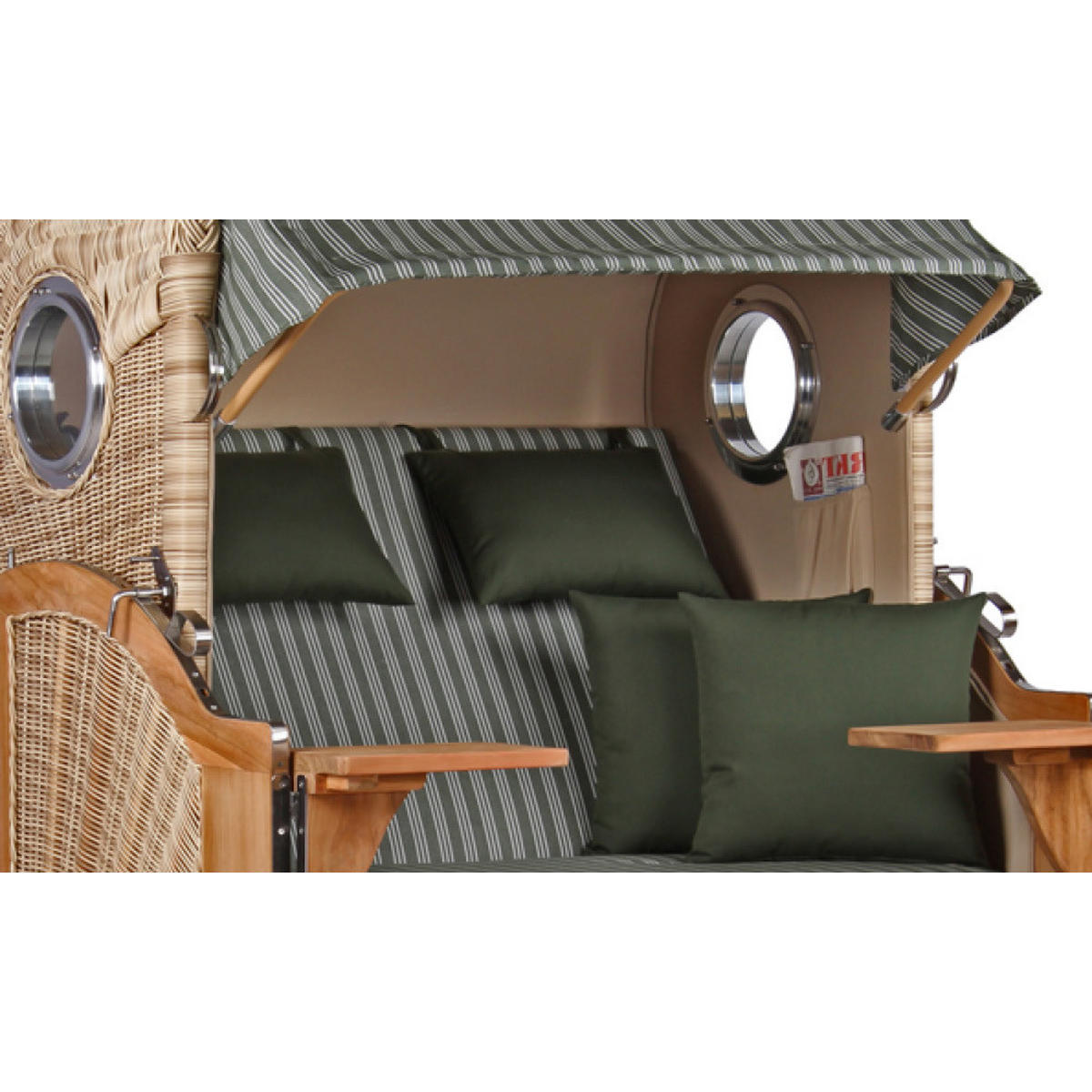 STRANDKORB Düne 2-Sitzer Teak Shell Bullauge - Braun/Grün, Holz/Metall (125/170/80cm) - Mr. Deko