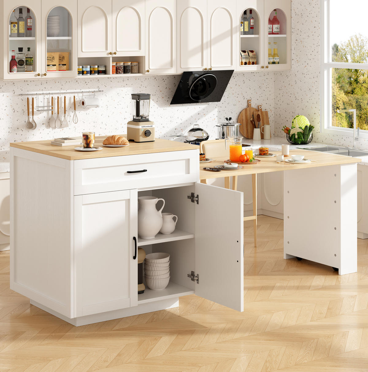 STEHTISCH ausziehbar mit Stauraum 133-202 x 70 x 93,5 cm Weiß - Weiß, Holz (70/93.5/133cm) - Beauniv