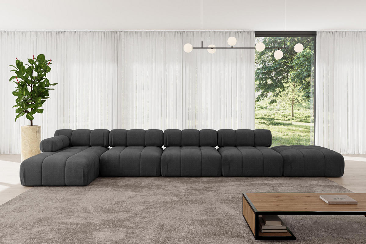 ECKSOFA modulares Sofa Lizur-L3 - 475x160x70 cm Schwarz Velours - Schwarz, Holzwerkstoff/Textil (475/160cm) - ALTDECOR