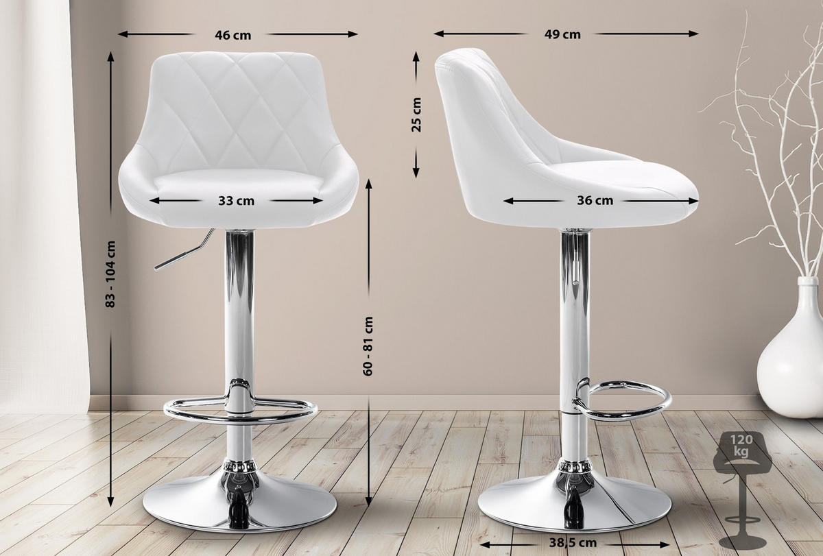 BARHOCKER Lederlook weiß - Chromfarben/Weiß, Textil/Metall (46/83/49cm) - CLP