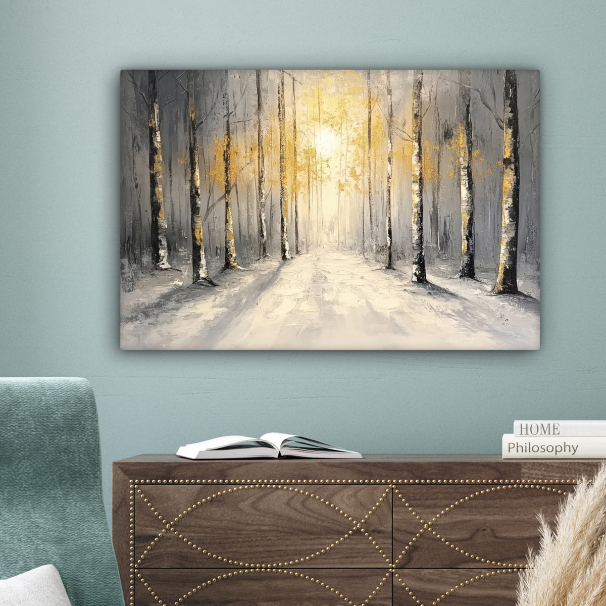 LEINWANDBILD Winter - Abstrakt - Schnee - Natur - Sonne Wanddeko 90x60 cm - Grau, Textil (90/60cm) - MuchoWow