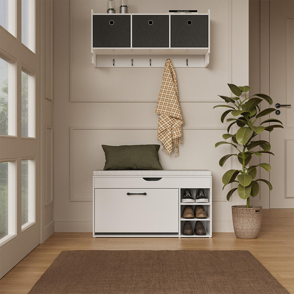 BOTNÍK S LAVICÍ Solino Bílá - bílá, kompozitní dřevo (90/50/30cm) - Vicco