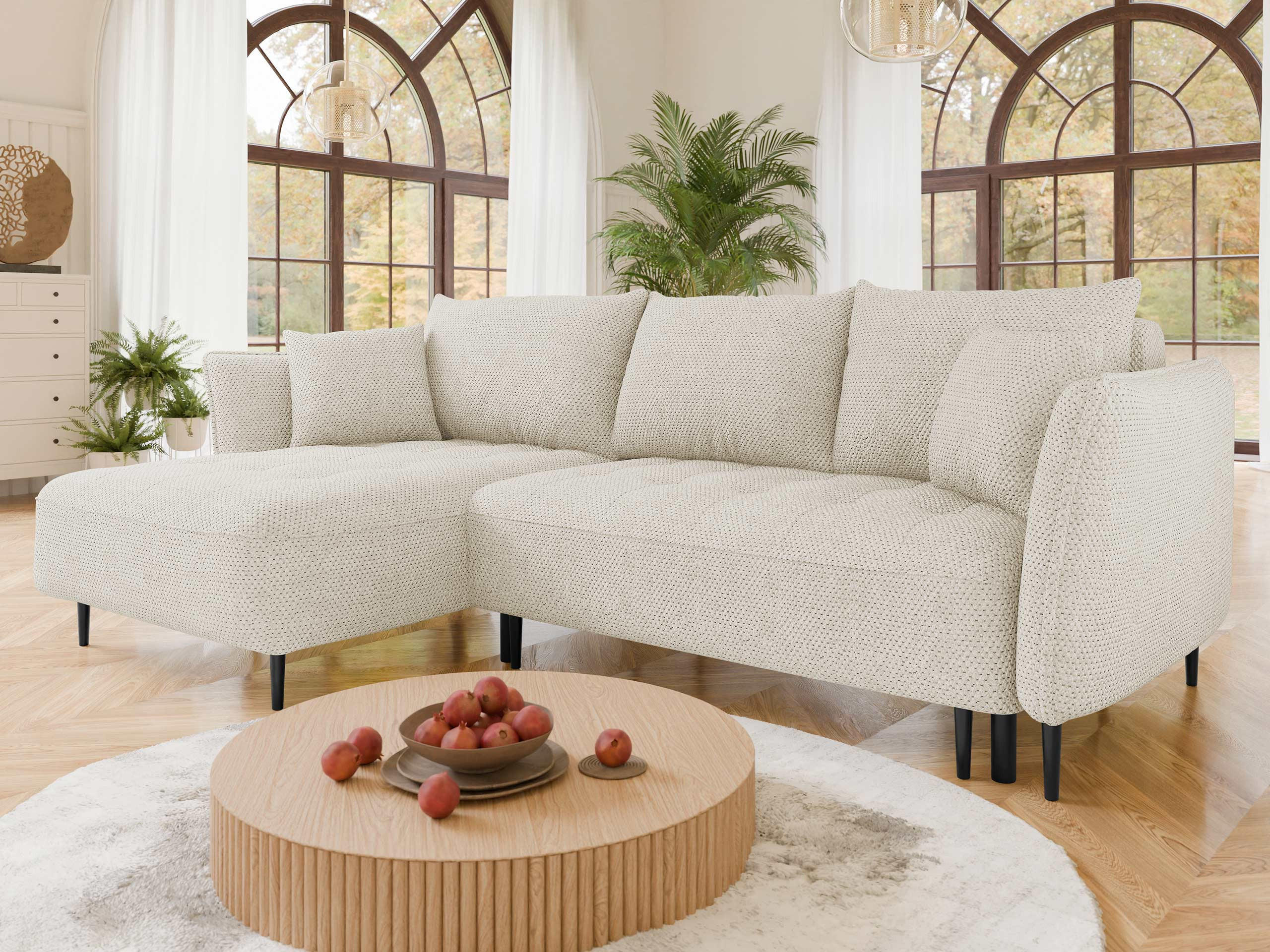 ECKSOFA Bari, Seite: Links - Creme/Schwarz, Holz/Textil (276/158cm) - MIRJAN24