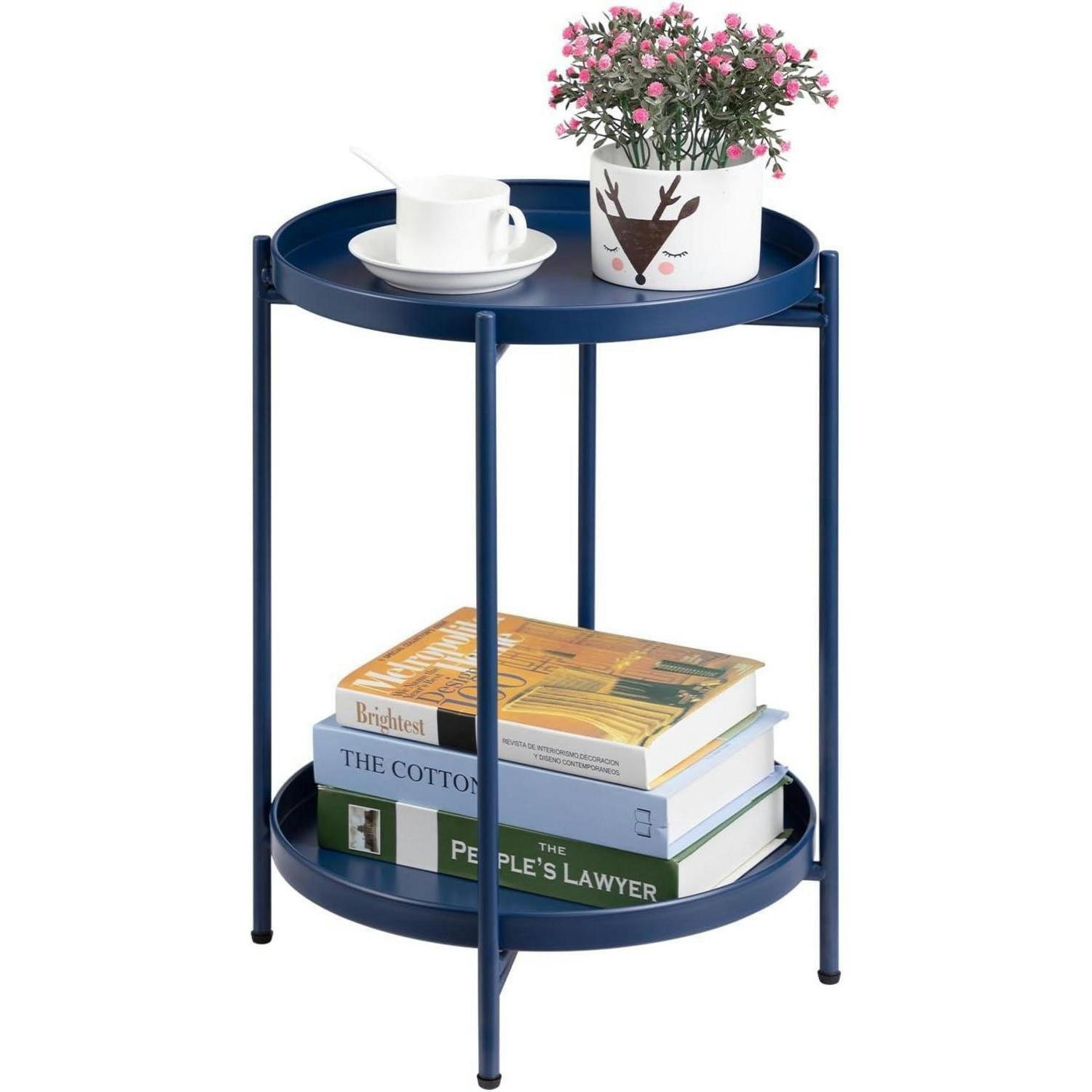 BEISTELLTISCH Rund Metall 2 Ebenen Dunkelblau 37 cm - Dunkelblau, Metall (37/37/50cm)